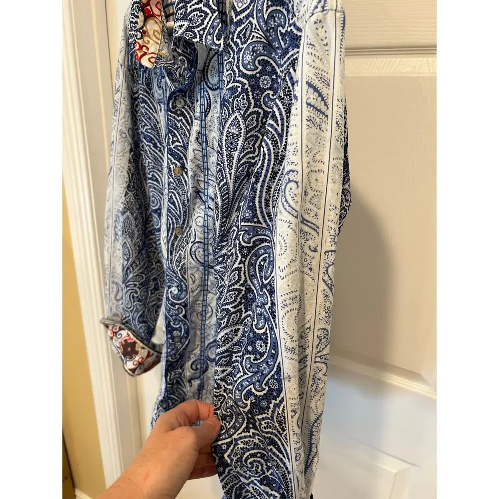 Robert Graham Blue Paisley Button Down Shirt with Contrast, Size XL - Picture 7 of 11